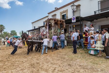 El ROCIO, ANDALUCIA, SPAIN - MAY 22: Romeria after visiting the Sanctuary goes to village.  2015  It is one of the most famous pilgrimage of Spain. This pilgrimage passes from the 15th century.のeditorial素材