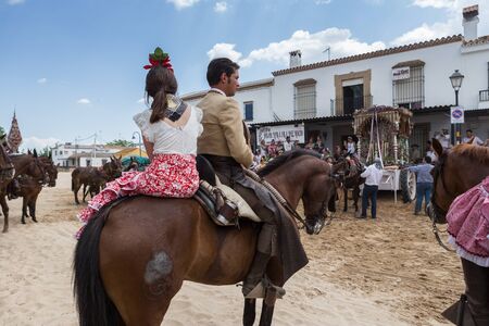 El ROCIO, ANDALUCIA, SPAIN - MAY 22: Romeria after visiting the Sanctuary goes to village.  2015  It is one of the most famous pilgrimage of Spain. This pilgrimage passes from the 15th century.のeditorial素材