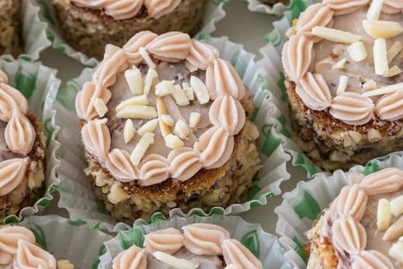 Set baskets cake with nuts closeup. On birthday.の写真素材