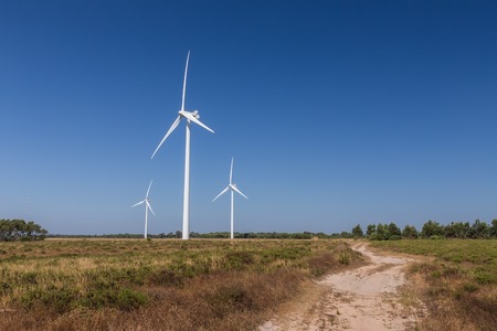 wind turbine system, accumulate energy. Portugal Sagres Road field.