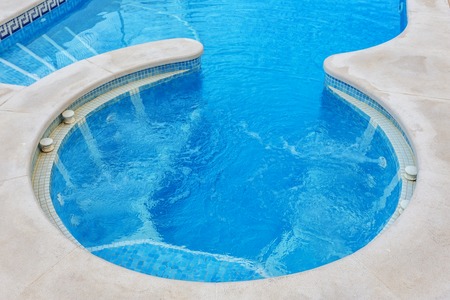 Hot tub for massage, closeup, built-in pool.の写真素材