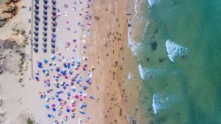 Aerial. Famous tourist beaches of Portugal Filmed from the sky.の写真素材