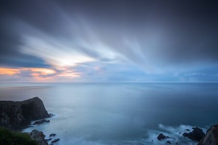 Dramatic seascape of blurred sky and waves Costa Vicentina Sagresの写真素材