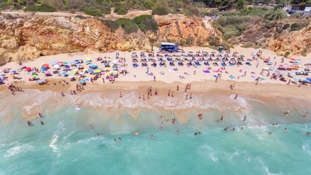 Aerial. Rocks and beaches near beaches of Portimao.の写真素材