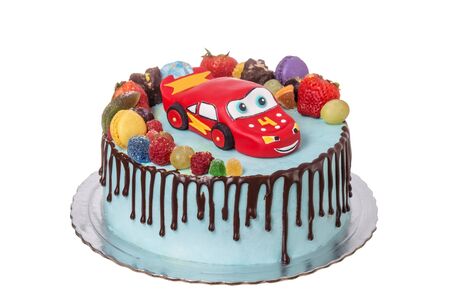 Cake made from sugar paste, car. Child on day of birth.の写真素材