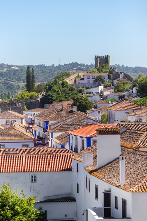 The ancient streets and houses of Portuguese village of Obidos.の写真素材
