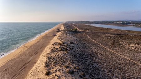 Aerial. View from the sky to the bay in Ria Formosa. Quinta de Lago.