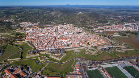 Aerial. Portuguese old town of Elvas on border with Spain was shot from sky.の写真素材