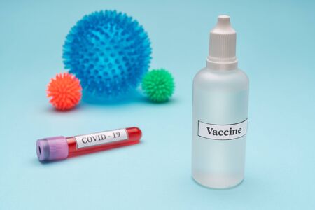 Laboratory test tubes for coronavirus and allergy test. Search for a vaccine for the virus. World pandemicの写真素材