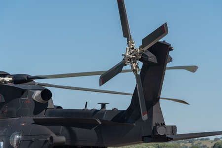 Details of the propeller, a modern American military helicopter, ready to fly for a tactical operation, on the runway. High quality photoの写真素材