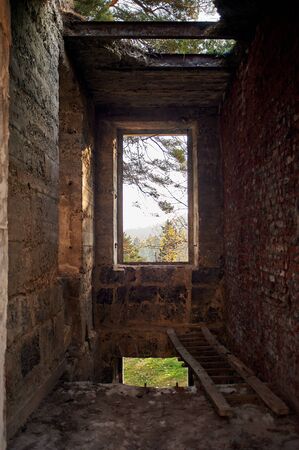 Tbilisi, Georgia October 27, 2019 - Old abandoned resort hotel in Borjomi, Georgia. Golden autumn...