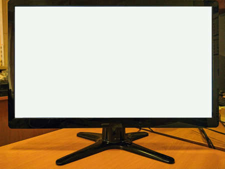 lcd monitor on table with blank screen, with space for textの写真素材