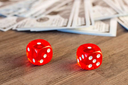 Losing combination "snake eye" on the dice in the game for moneyの写真素材