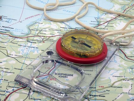 Kompass on the mapの写真素材
