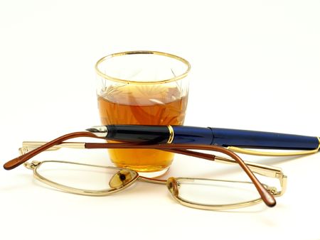 Pen, wine-glass and glassesの写真素材