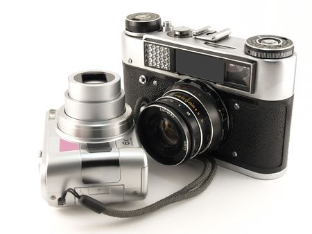 Old Films Camera with Digital Cameraの写真素材