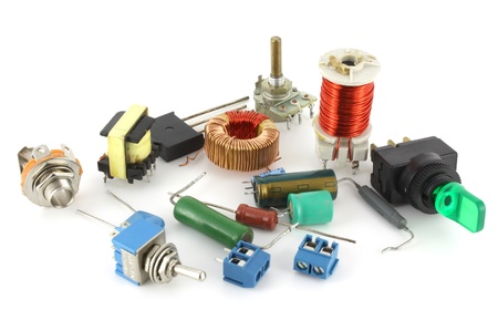 Old electronic components over whiteの写真素材