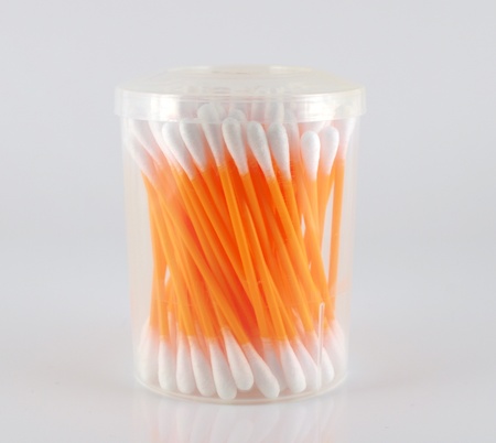 Set of ear cotton sticks on neutral backgroundの写真素材