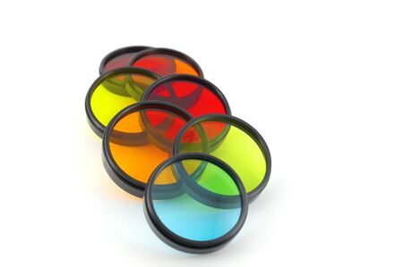 Color filters for lenses over whiteの写真素材