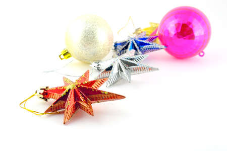 Holiday decoration, color balls, stars for New Year's treeの写真素材