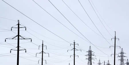 Power lines over skyの写真素材