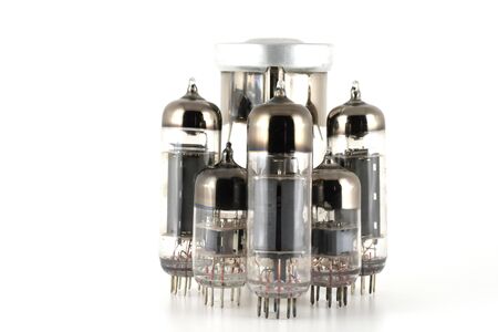 Glass vacuum radio tubes over white