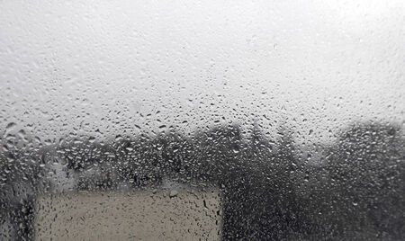 On a summer raining day. Drops of water on the window. Shallow DOFの写真素材