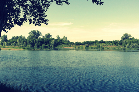 Beautiful summer landscape with riverの写真素材