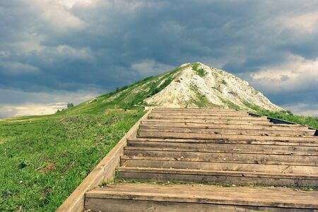 The stairs up the hill and to the heavensの写真素材