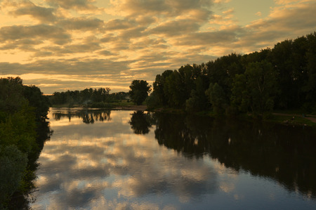 beautiful evening landscape with riverの写真素材