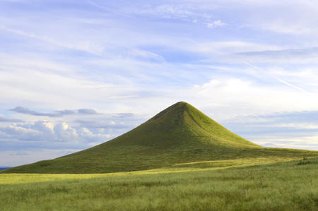 summer landscape with mountain and blue sky with cloudsの写真素材