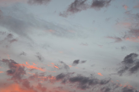 beautiful evening sky with clouds, air natureの写真素材