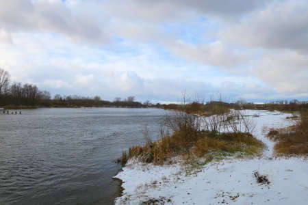 late autumn landscape with riverの写真素材