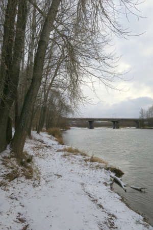 late autumn landscape with riverの写真素材