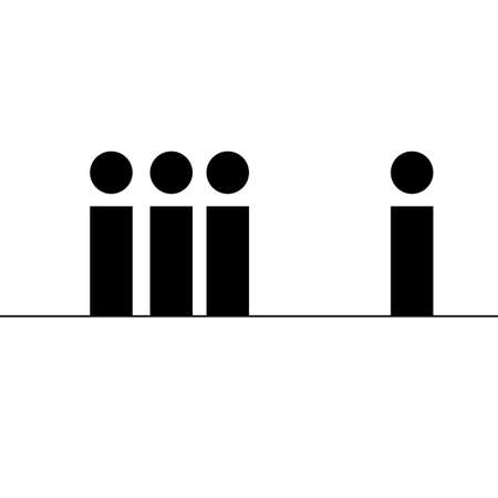 Schematic man silhouette. Rectangular figures. Group and alone. Communication concept. Vector illustration. Stock image.のイラスト素材