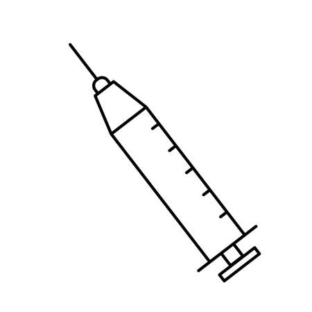 Syringe icon. Medicine element. Injection instrument. Outline symbol. Health care. Vector illustration. Stock image.のイラスト素材