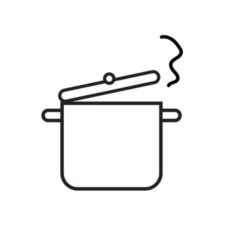 Hot saucepan icon. Cooking pot. Boiling process. Cartoon art. Kitchen utensil. Vector illustration. Stock image.のイラスト素材