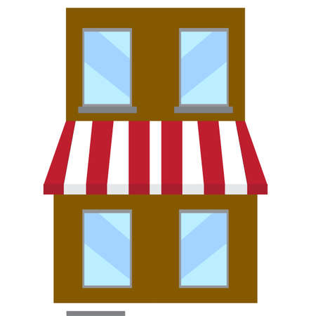 Shop icon. Local store. Facade view. Colored sign. Realistic art. Hand drawn picture. Vector illustration. Stock image.のイラスト素材