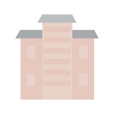 Multi storey building on light background. Modern town cityscape. House exterior. Vector illustration. stock image.のイラスト素材