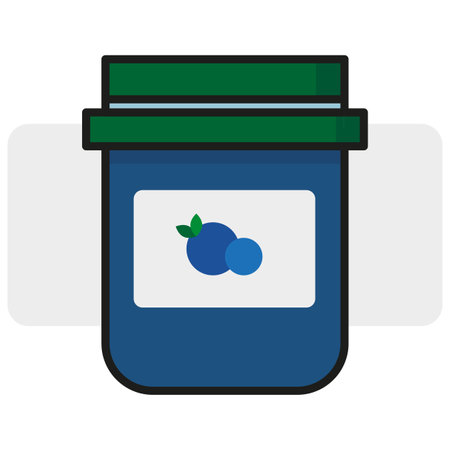 cartoon blueberry jar. Organic concept. Cooking background. Sweet food. Vector illustration.のイラスト素材