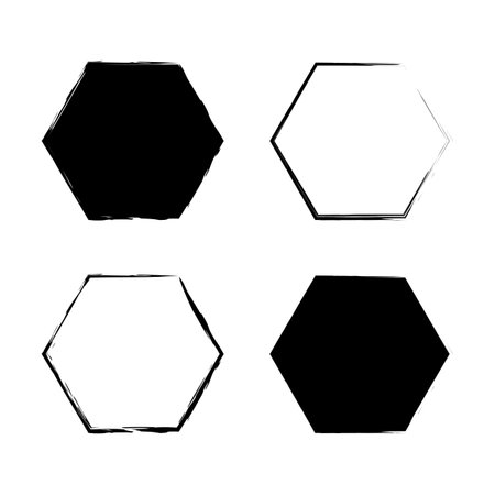 Brush hexagons. Geometric shape. Grunge texture. Vector illustration. stock image.のイラスト素材