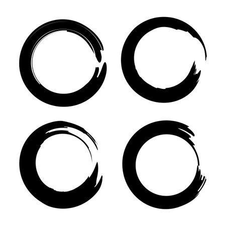 Brush circles in line art style. Round frame set. Grunge texture. Vector illustration. stock image.のイラスト素材