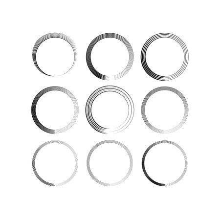 Brush circles in line art style. Round frame set. Grunge texture. Vector illustration. stock image.のイラスト素材