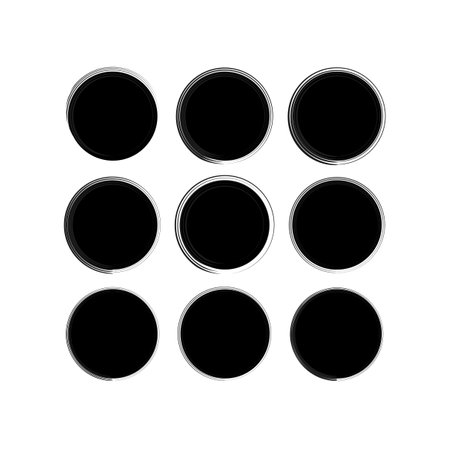 Brush circles in line art style. Round frame set. Grunge texture. Vector illustration. stock image.のイラスト素材