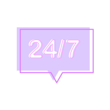 Message 24 7. Time clock. Support service message. Chat message icon. Vector illustration.