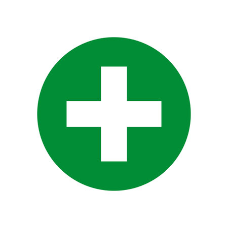 white cross green circle. Emergency symbol. Medical design. Vector illustration.のイラスト素材