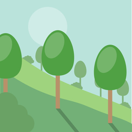 trees in cartoon style. Natural background. Travel background. Vector illustration.のイラスト素材