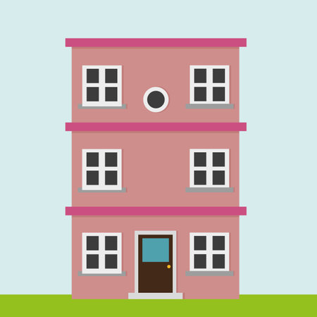 Cartoon house. Painted cottage. Cartoon multicolored home. Vector illustration.のイラスト素材