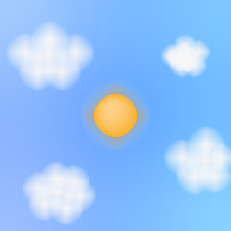 Trendy sun clouds realistic. Vector illustration.のイラスト素材