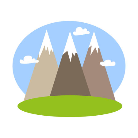 Cartoon mountains sun clouds. Space travel. Travel game background. Vector illustration.のイラスト素材